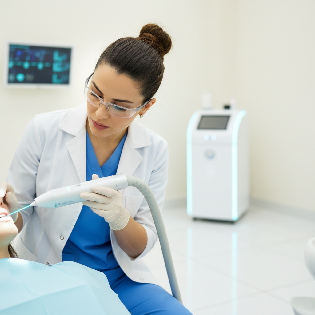Clinique dentaire Bô Sourire Rabat : Dr Bouchra Bouslikhane utilisant technologie laser
