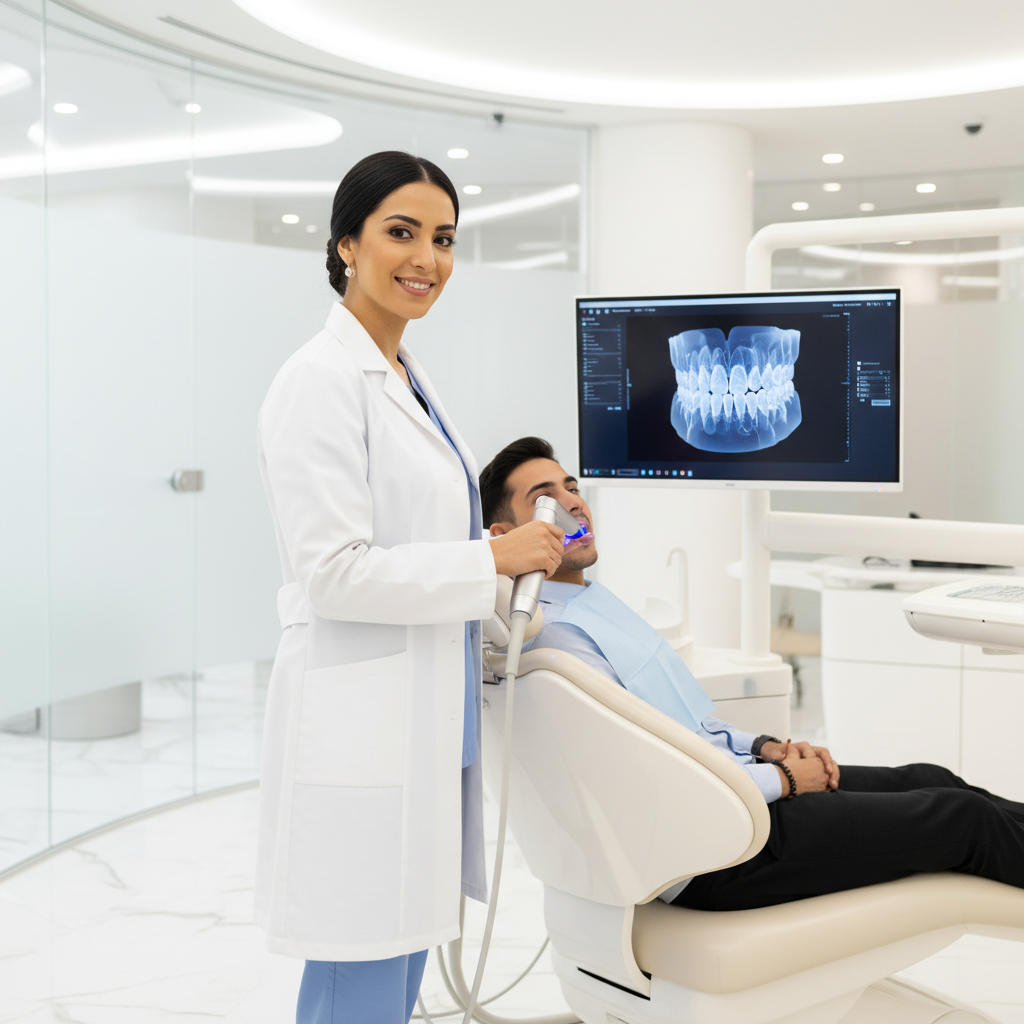 Dr Bouchra Bouslikhane dans sa clinique dentaire Bô Sourire à Rabat Agdal avec scanner 3D