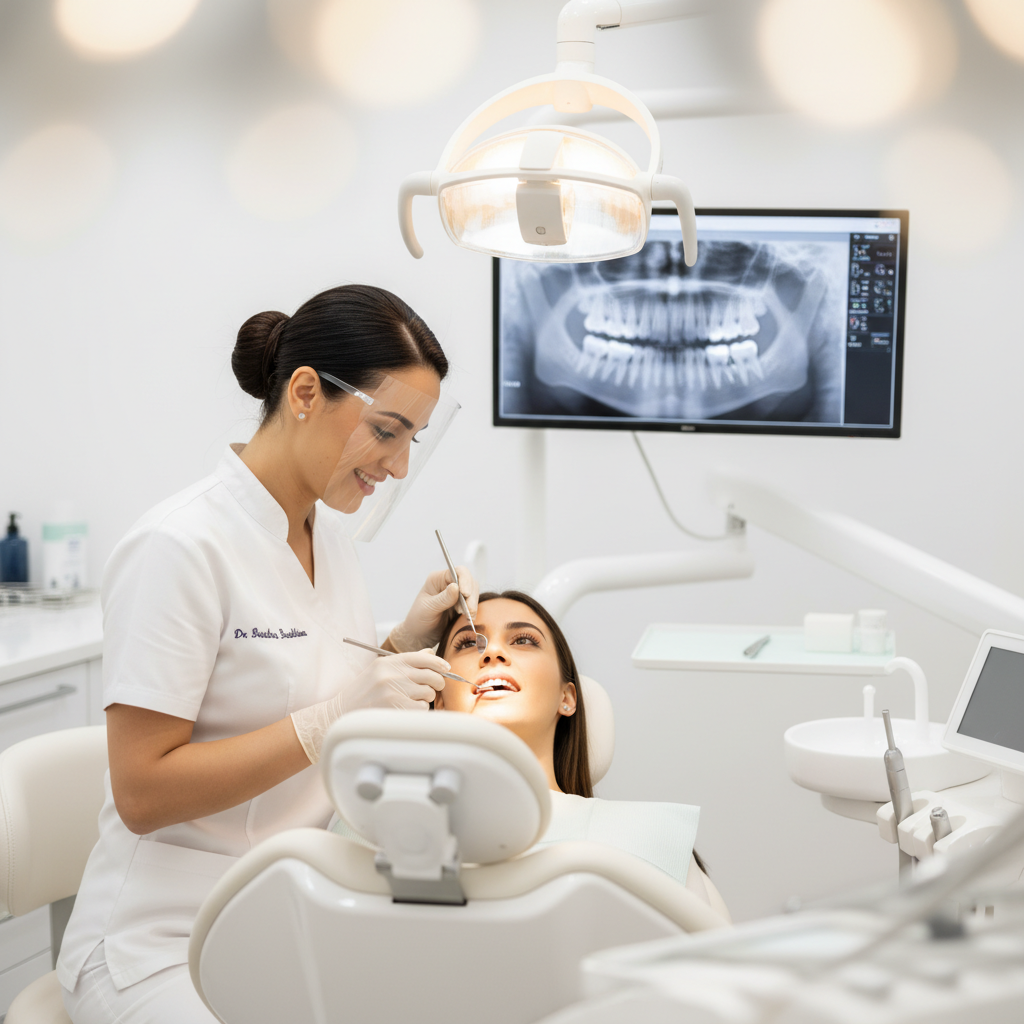 Dr Bouchra Bouslikhane dentiste Rabat Agdal examinant un patient en clinique Bô Sourire