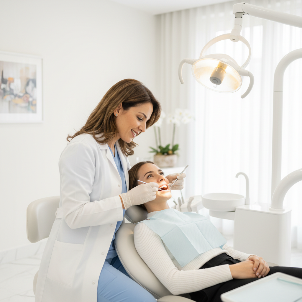 Dr Bouchra Bouslikhane orthodontiste Rabat Agdal examinant sourire patient