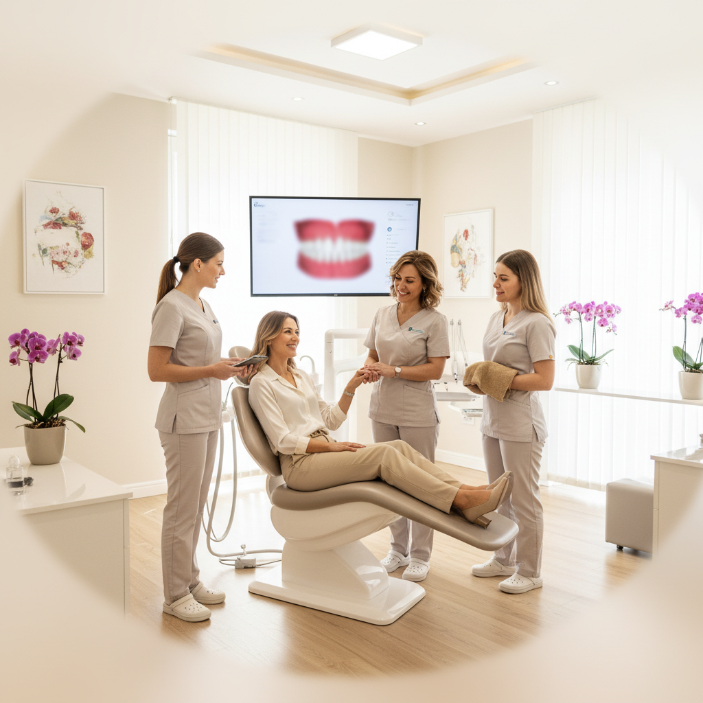 Équipe de la clinique dentaire Bô Sourire dans un cadre moderne, accueillant les patients à Rabat Agdal