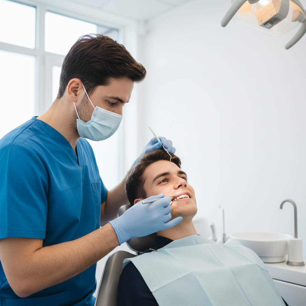 Dentiste appliquant gouttière Invisalign Bô Sourire Rabat