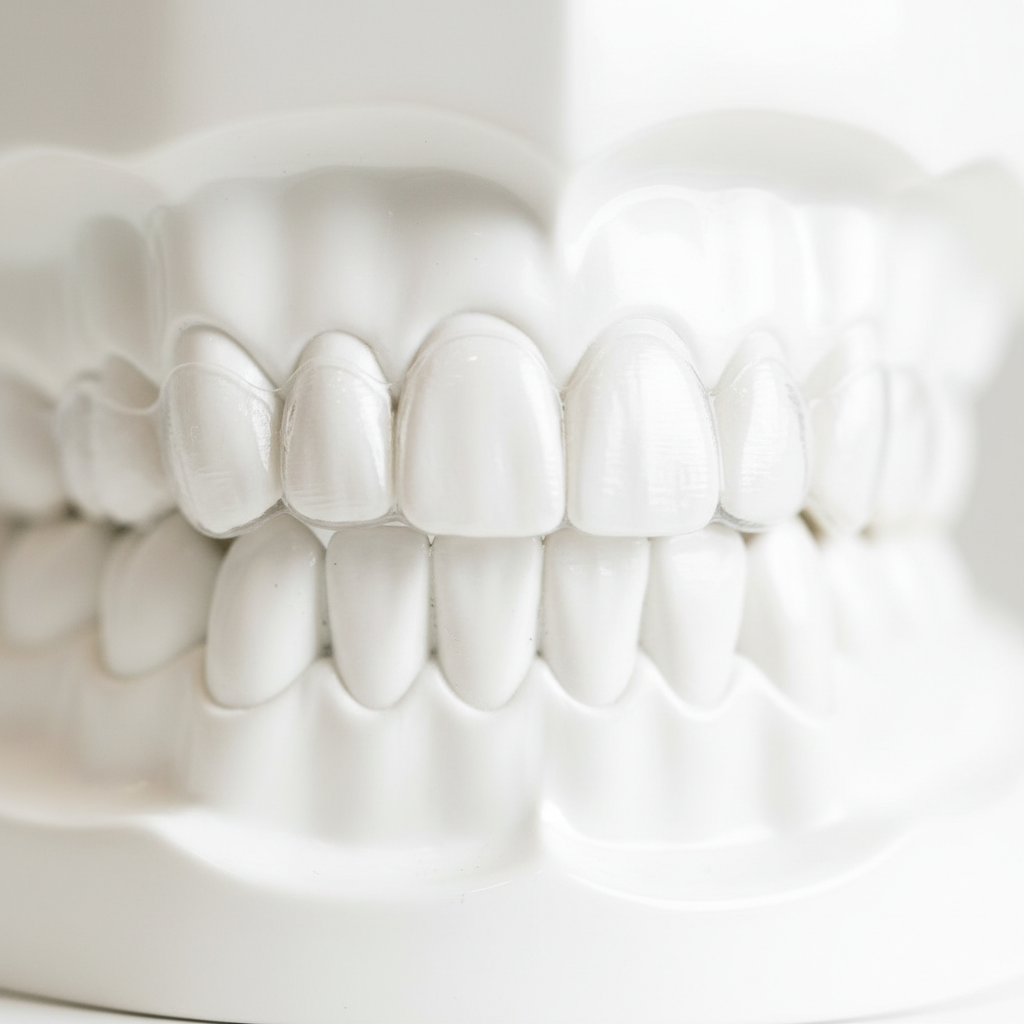Gouttières transparentes Invisalign sur modèle dentaire, traitement orthodontie Dr Bouslikhane Rabat