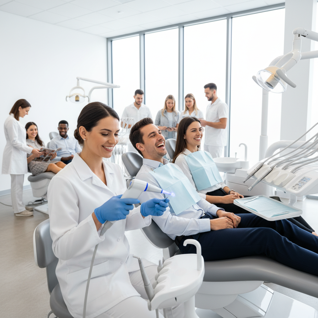 Patients heureux après traitement dentaire